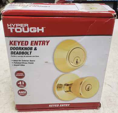 Hyper Tough HT3136-105 Keyed Entry Polished Brass Tulip Doorknob and Deadbolt Combo Pack