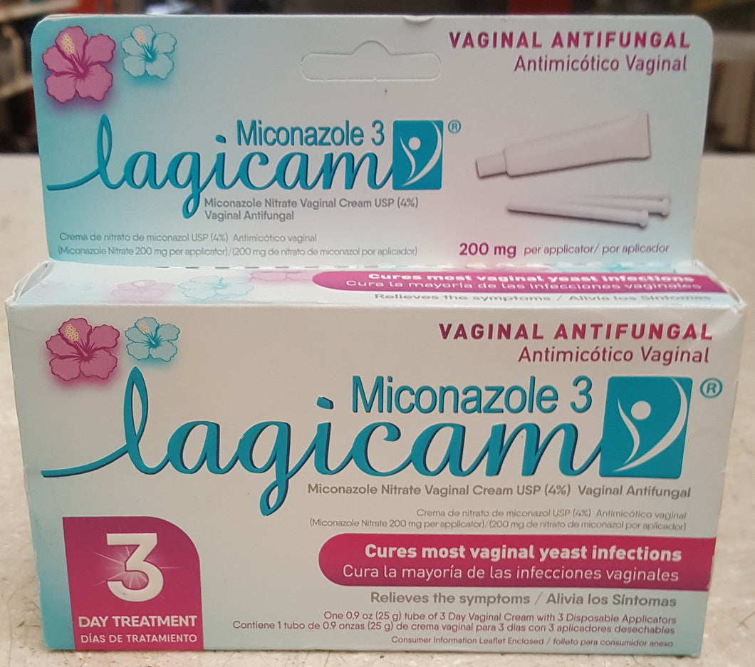 Lagicam Miconazole 3 Vaginal Antifungal 3-Day Yeast Infection Treatment - 0.9oz (expiration 04/2023)