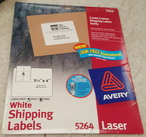 Avery 5264 3-1/3" x 4" White Laser Address Labels with Smooth Feed Sheets - 90 Pack