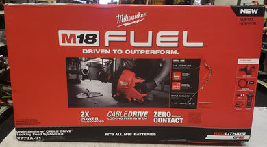 New Milwaukee 2772A-21 M18 FUEL 18V Li-Ion Cordless 5/16 in. x 35 ft Plumbing Drain Snake Auger Kit