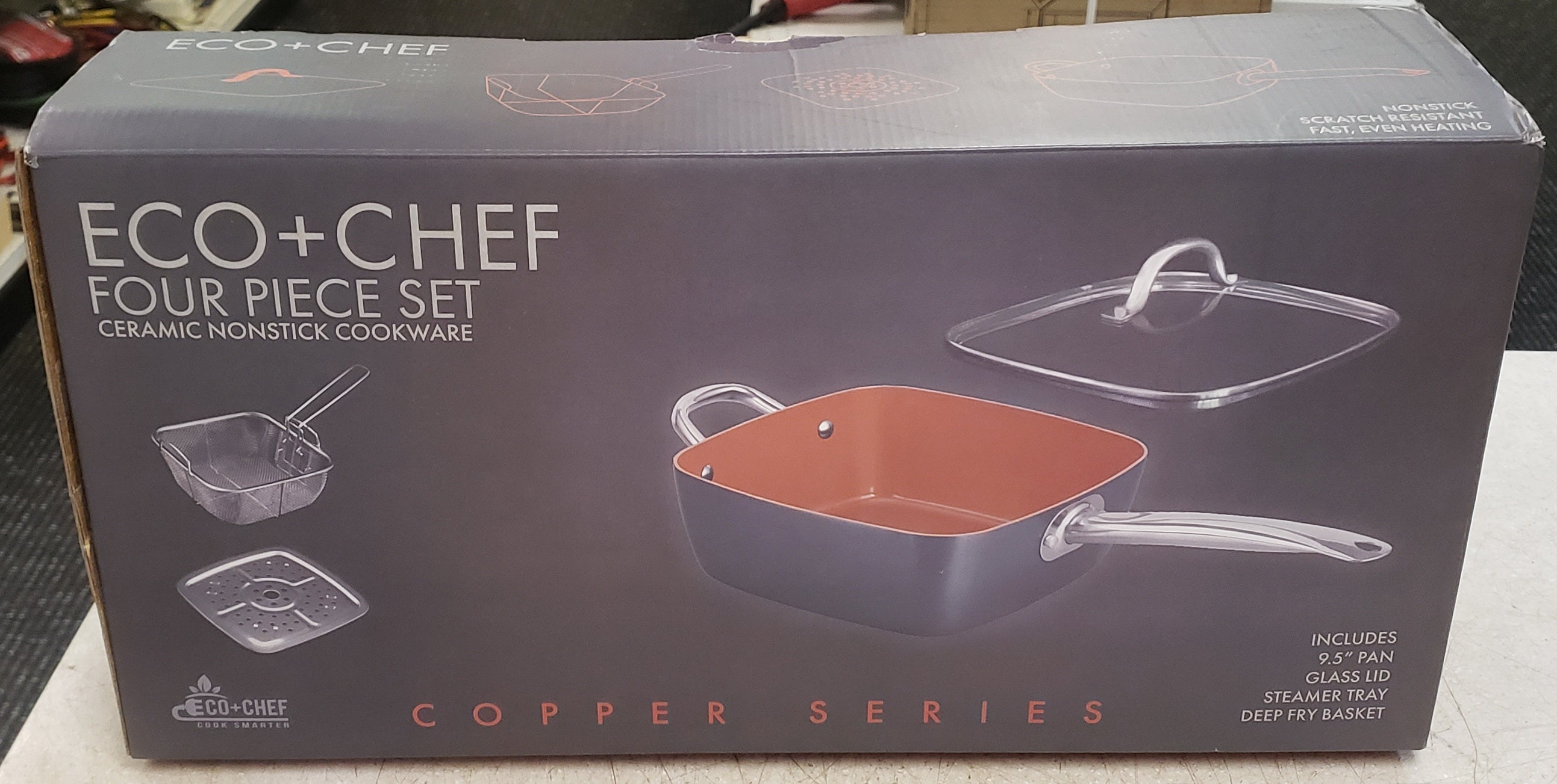 Copper Cook Deep Square Copper Nonstick Pan 4pc Set 