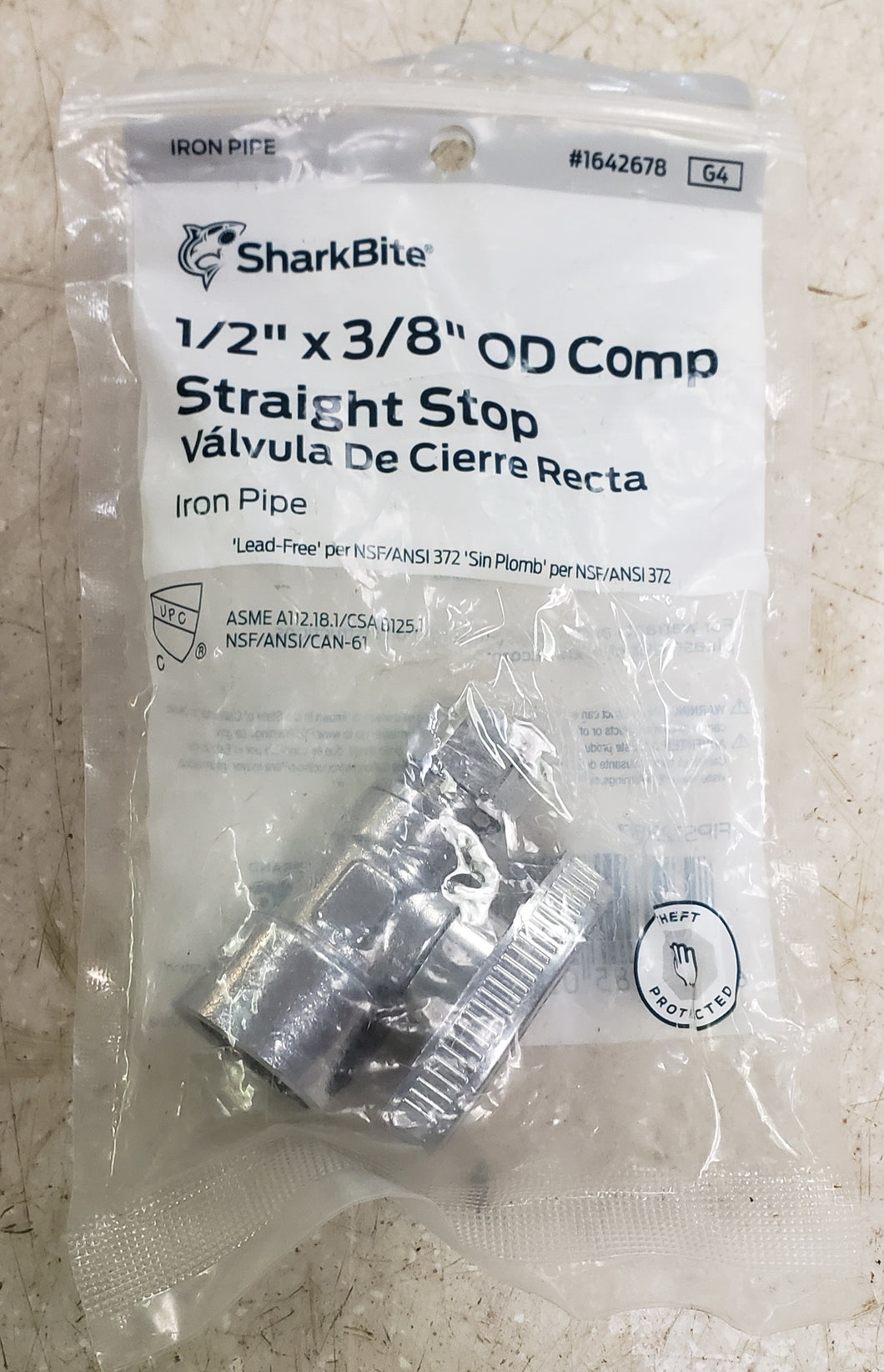 Sharkbite 1642678 1/2-in Fip x 3/8-in Od Compression Brass Quarter Turn Stop Straight Valve