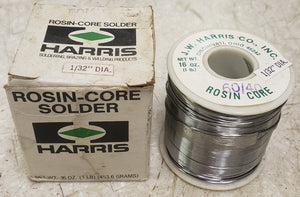 Vintage J.W. Harris 1 Lb 60/40 1/32" Dia Rosin Core Solder in Box