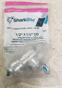 SharkBite 23337-0000LF 1/2" Push-to-Connect x 1/4" O.D. Compression Chrome-Plated Brass Quarter-Turn Straight Stop Valve