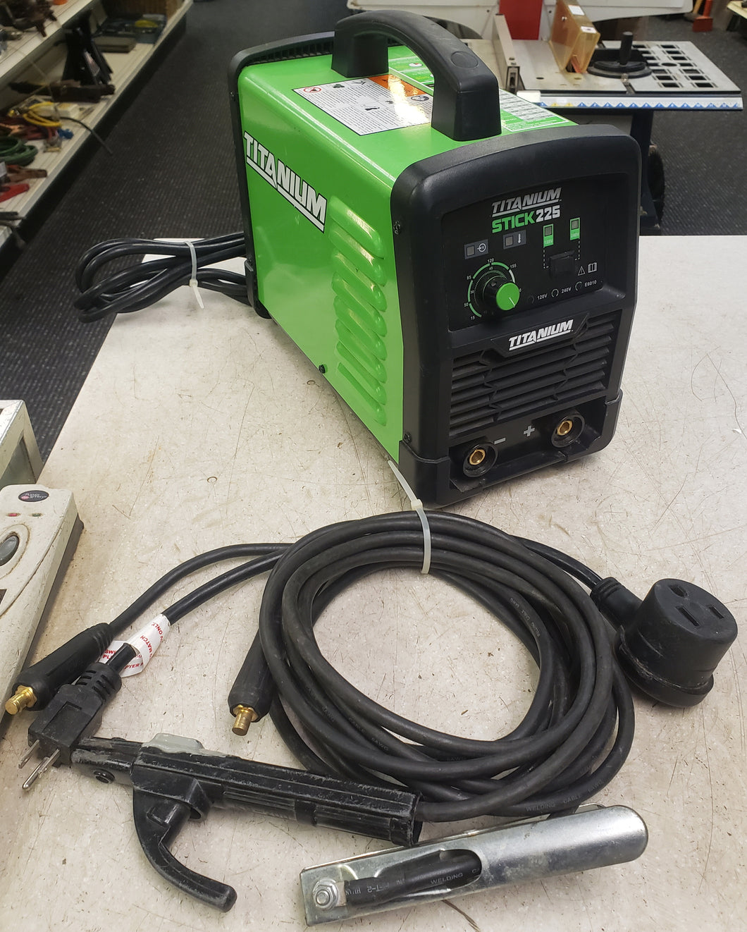 Titanium Stick 225 Inverter Welder with Electrode Holder with 240V to 120V Pigtail Adapter