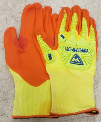 West Chester HVY710HSNFB/L Yellow/Orange Small Cut-Resistant ANSI A3 Cut Resistance - Nitrile Foam Palm Coating Gloves