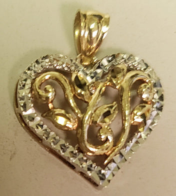 1.18 dwt 10K two-tone gold floral heart Pendant