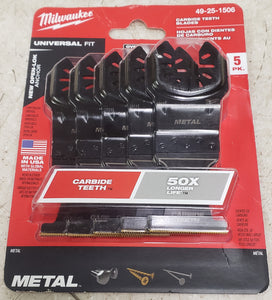 Milwaukee 49-25-1506 1-3/8" Carbide Universal Fit Extreme Metal Cutting Multi-Tool Oscillating Blade (5-Pack)