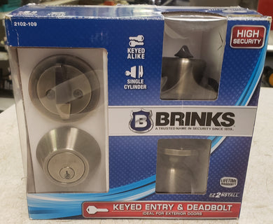 Brinks 2102-109 Keyed Entry Tulip Style Doorknob and Deadbolt Combo Pack, Antique Brass Finish