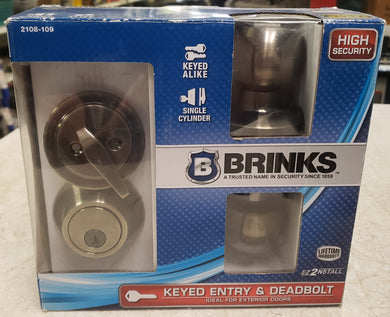 Brinks 2108-109 Keyed Entry Ball Doorknob and Deadbolt Combo, Antique Brass Finish