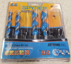 Spyder 15003 Stinger Power Bit 4-Piece x 6-1/2" Woodboring Power Spade Drill Bit Set