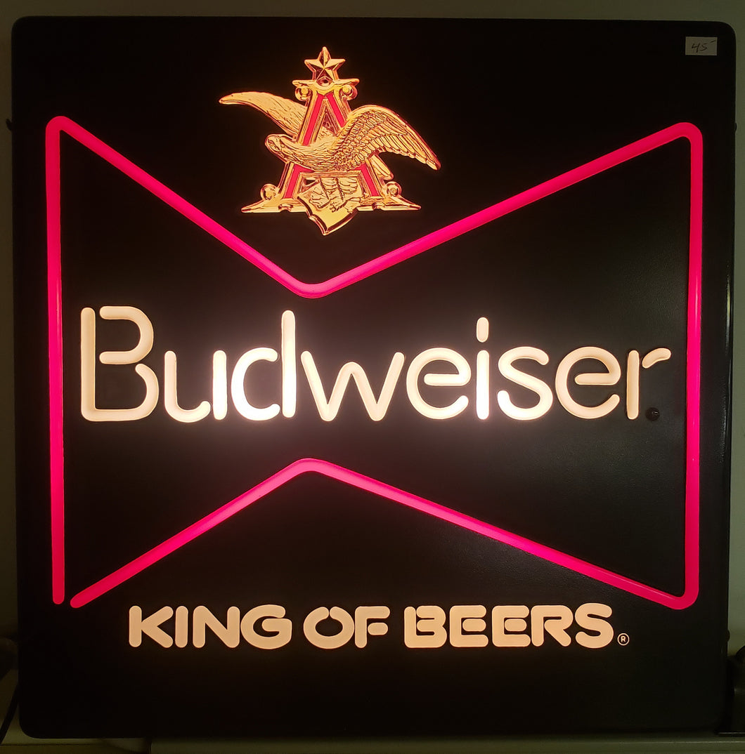 Vintage Anheuser-Busch Budweiser King of Beers Box Lighted Bar Wall Sign (005-040)