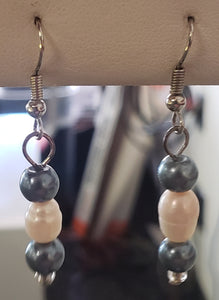 white and blue bead earrings