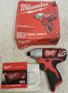 Milwaukee 2462-20 M12 12V Lithium-Ion Cordless 1/4 in. Hex Impact (Tool-Only)