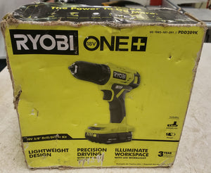 Ryobi PDD209K ONE+ 18V Cordless 3/8" Drill/Driver Kit with 1.5Ah Battery and Charger