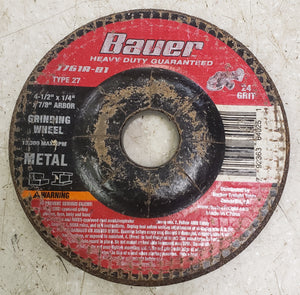 Bauer 1761A-B1 4-1/2" 24 Grit Metal Grinding Wheel