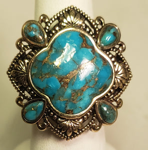 10.11 dwt Barse gold tone turquoise ring - size 7.25