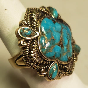 10.11 dwt Barse gold tone turquoise ring - size 7.25