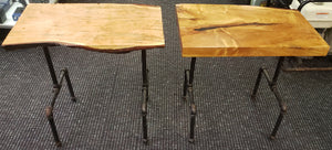 Set of 2 Cast Iron Pipe Leg Natural Wood Tables