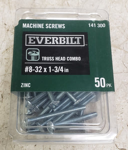 Everbilt 800992 #8-32 x 1-3/4 in. Zinc Plated Combo Truss Head Machine Screw (50-Pack)