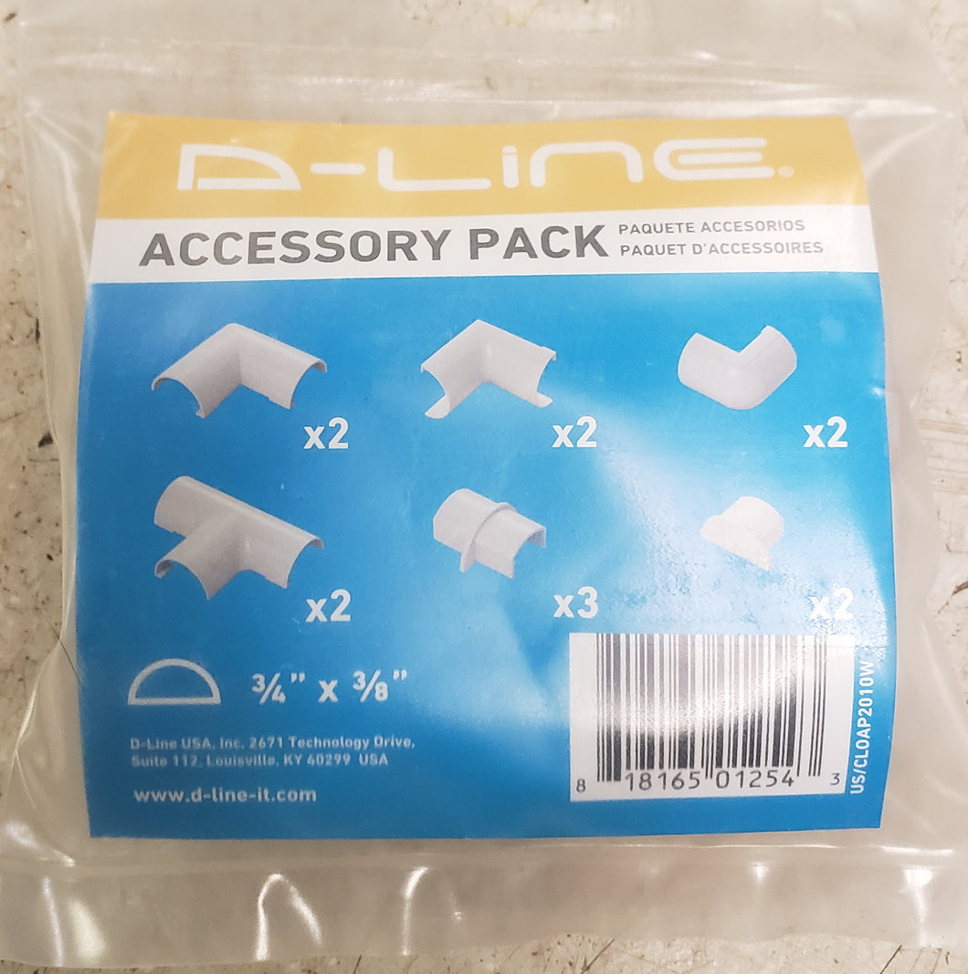 D-Line Small Cable Raceway Accessory Pack - 13-Piece Join 0.78in x 0.39in Cord Cover Lengths - White