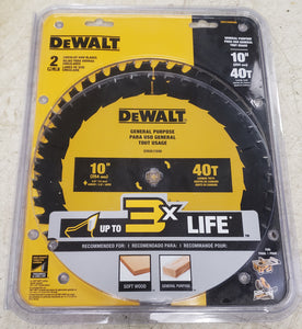 DeWALT DWA1040CMB 10" 40T Rough Finish Tungsten Carbide-Tipped Steel Miter/Table Saw Blade Set (2-Pack)