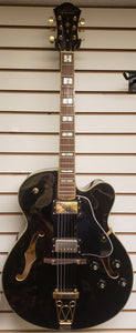 Oscar Schmidt OE40B Semi-Hollow Guitar with Hardshell Case - Black