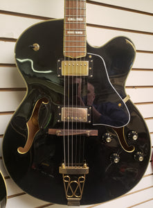 Oscar Schmidt OE40B Semi-Hollow Guitar with Hardshell Case - Black