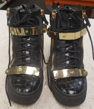 Load image into Gallery viewer, Giuseppe Zanotti COBY High Top Leather Sneakers - Black with Gold size 6.5