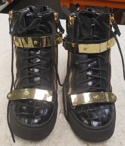 Giuseppe Zanotti COBY High Top Leather Sneakers - Black with Gold size 6.5