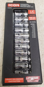 ICON 70298 / S1UM11 11-Piece 1/4" Drive Metric Professional Universal Joint Shallow Socket Set