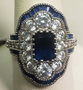 3.38 dwt .925 sterling silver ring with large aqua gem and cz - size 8.25