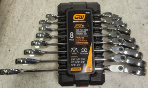 GearWrench 86795 8-Piece SAE 90-Tooth Flex Head Combination Ratcheting Wrench Tool Set with Tray