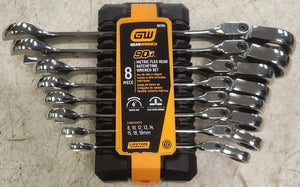 GearWrench 86794 8-Piece Metric 90-Tooth Flex Head Combination Ratcheting Wrench Tool Set with Tray