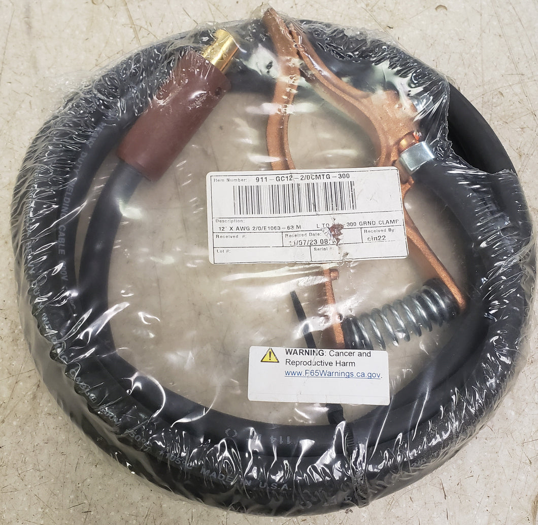 300A Welding Ground Clamp Lead 12' x AWG 2/0/E1063-63M 911-GC12-2/0CMTG-300
