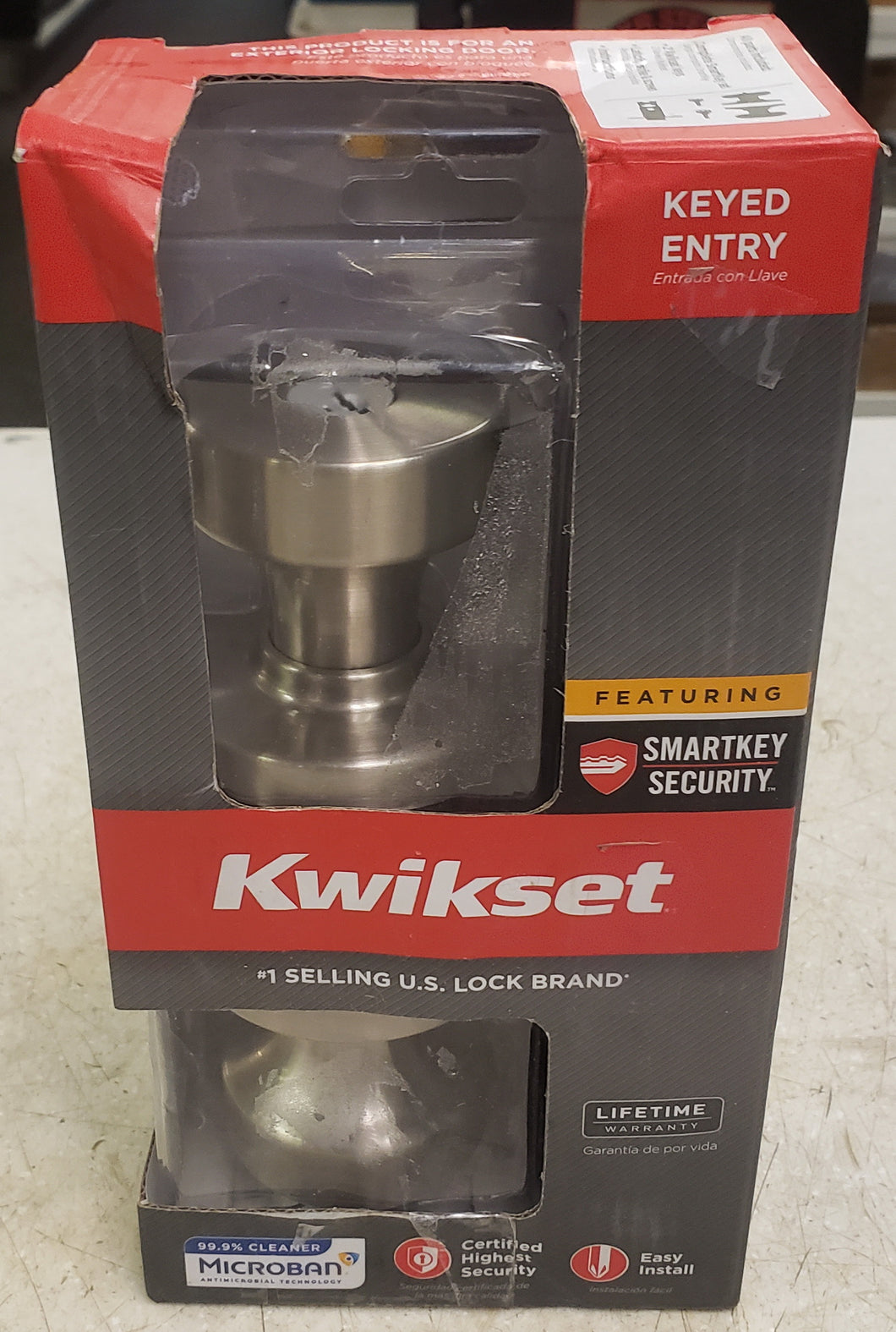 Kwikset 740PSKRDT15SMTC Pismo Round Satin Nickel Exterior Entry Door Knob Featuring SmartKey Security with Microban Antimicrobial Technology