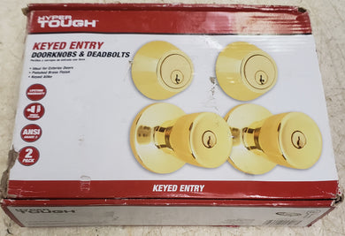 Hyper Tough HT3137-105 Keyed Entry Polished Brass Finish Tulip Style Doorknob Twin Pack