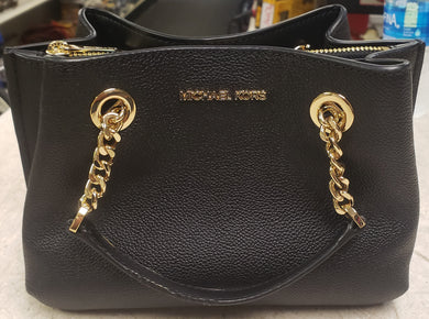 Michael Kors Teagen Small Pebbled Leather Handbag - Black with Gold