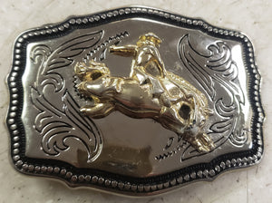 Western Cowboy on Horse Belt Buckle (3-1/4" x 2-3/8")