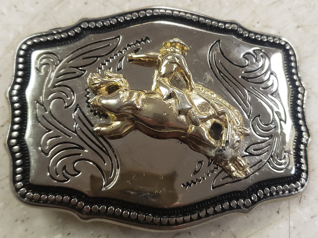 Western Cowboy on Horse Belt Buckle (3-1/4