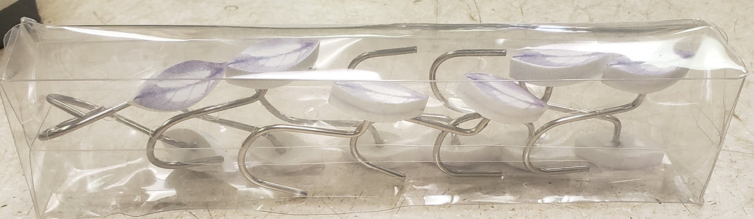 12-Piece White/Purple Leaf Shower Curtain Hook Set