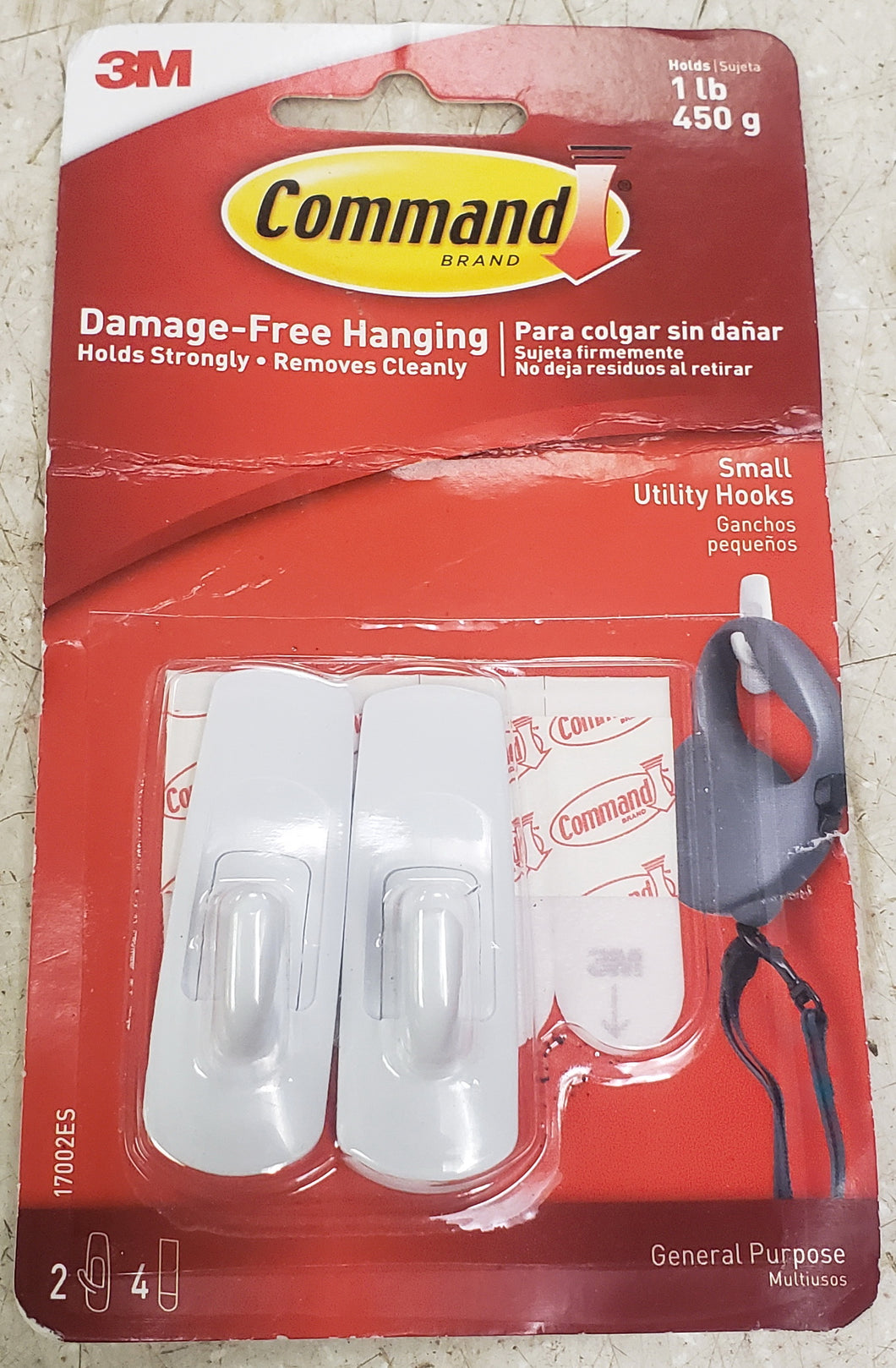 3M 17002 Command Adhesive 1Lb Small Utility Hooks 2-Pack