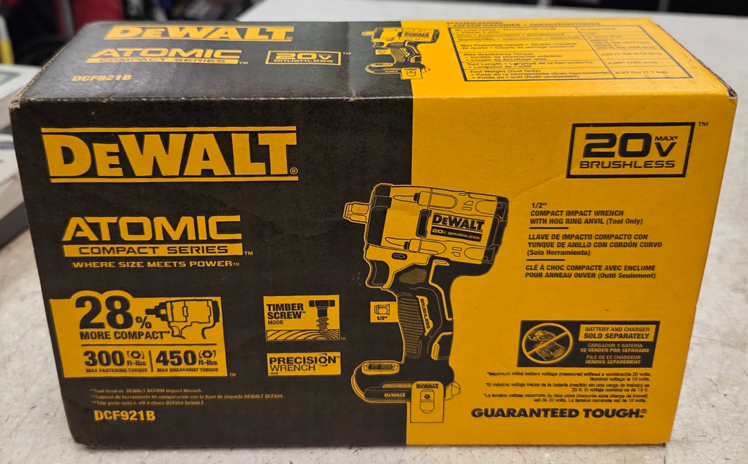 DeWALT DCF921B ATOMIC 20V MAX Cordless Brushless 1/2