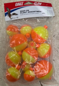 Eagle Claw Snap-On Float, Assortment:- Size: 1", 1-1/4", 1-1/2", 1-3/4" QTY 12