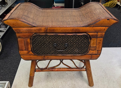 Vintage Bamboo 1-Drawer Chinese Style Mini Scroll Arm Bench (17-1/4