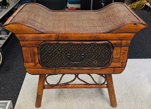 Vintage Bamboo 1-Drawer Chinese Style Mini Scroll Arm Bench (17-1/4" H x 20-5/8" W x 10-5/8" D)