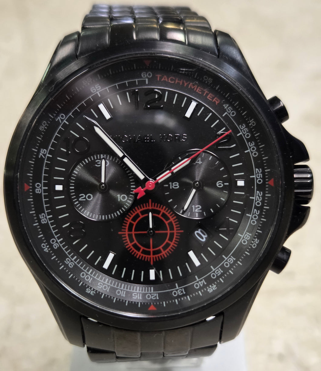 Michael Kors MK-9127 Pilot Chronograph Black Dial Black Steel Strap Watch For Men