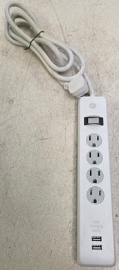 GE PS-410B 4-Outlet 450 Joules Surge Protector with 2 USB Ports, 3' Power Cord - White