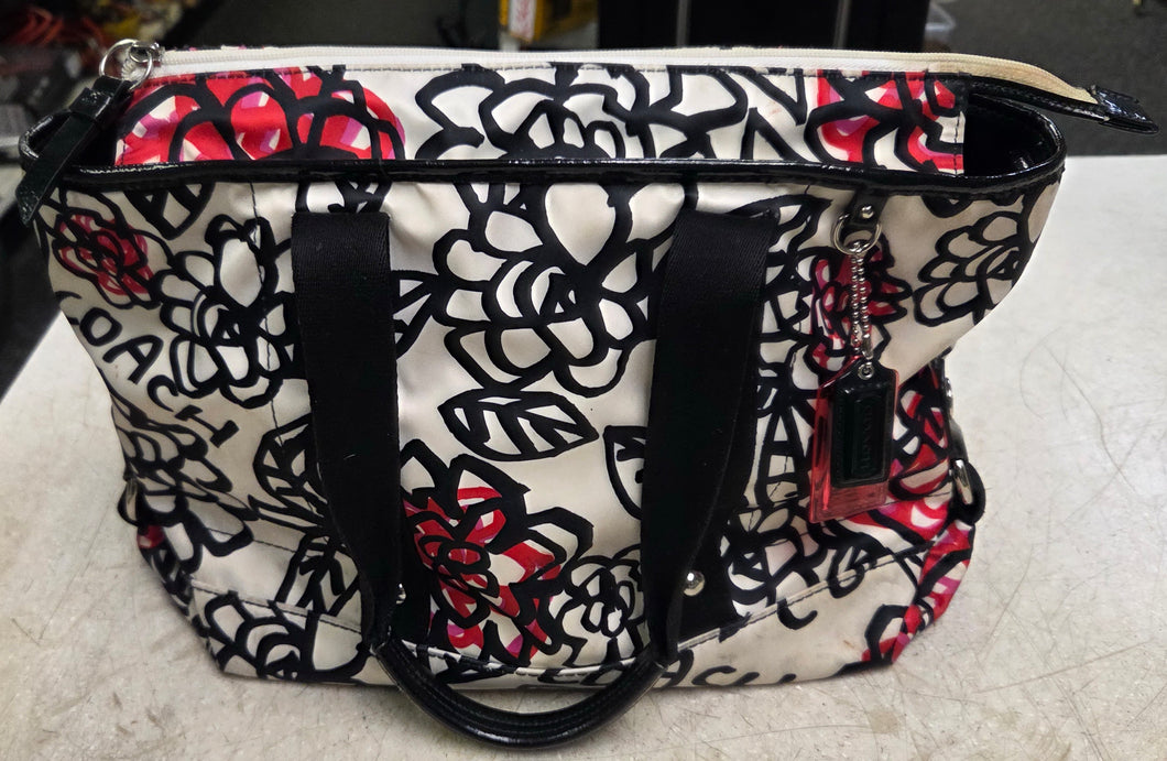 Coach Poppy Grafitti Floral Purse - White/Black/Red