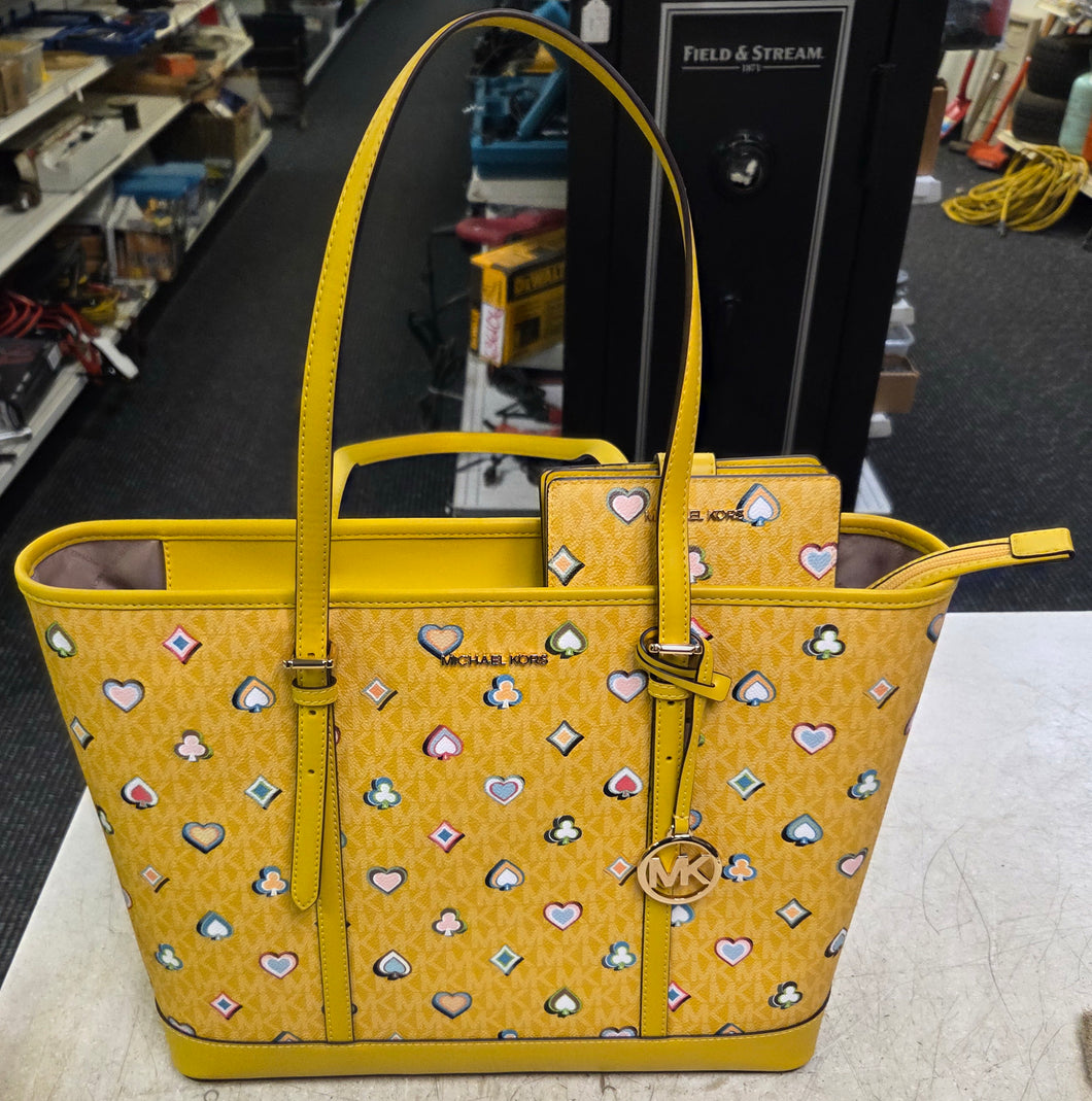 Michael Kors Leather Purse with Matching Wallet - Yellow